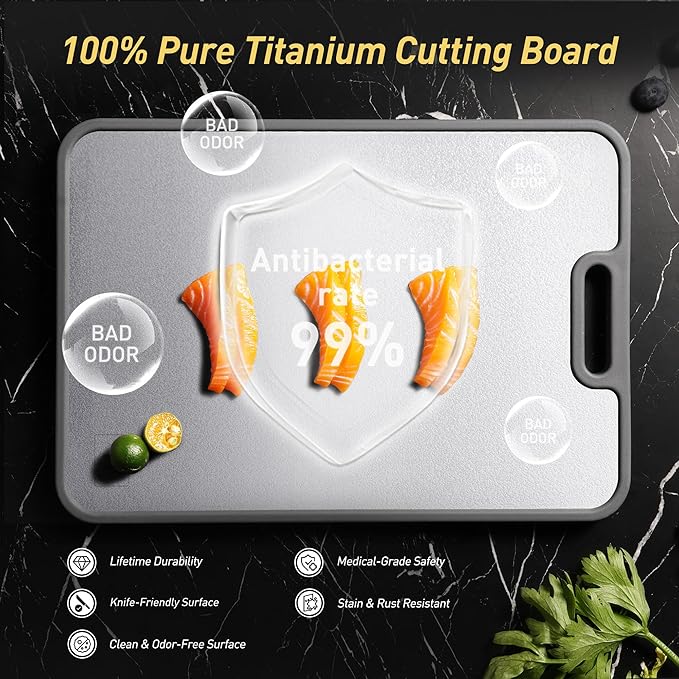 2 Packs Pure Titanium Cutting Boards for Kitchen Chopping Board with Handle Best 2 in 1 Non-toxic Meat Butcher Block Mesh Design Madera Kitchen Tablas Cocina Cortar Picar Regalos Mujer Mama Abuela