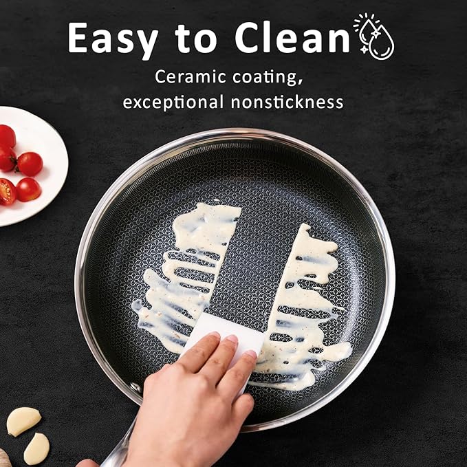 SAKAMOSH 8" Non Stick Frying Pans, Hybrid Ceramic Stainless Steel Pan, Skillet with Stay-Cool Handle, Non Toxic, PFAS PFOA PTFE Free, Dishwasher & Oven Safe, Induction, Compatible with All Cooktops