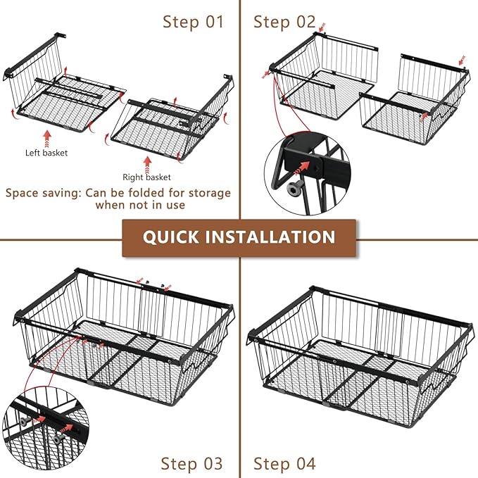 Large Freezer Organizer Bins，Upgraded Bottom Leak-Proof net，6 Pack， Expandable Stackable Chest Freezer Containers with Handle，for Fridge, Deep Freezer, Cabinet, Kitchen, Pantry (Black-6Pack)