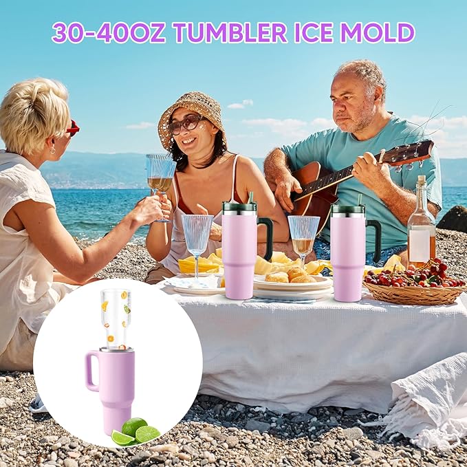 Tumbler Ice Mold for Stanley Cup 30-40 oz - Silicone Hollow Cylinder Ice Mold, Ice Cube Tray for Chilling Cocktails, Whiskey, Drinks, Coffee, Easy Fill and Release Ice Maker-Purple