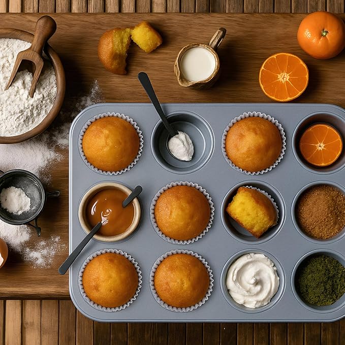 Acellegic 2 Set Mini Muffin Pans Carbon Steel Nonstick Bakeware for Oven Mini Cake Tart Quiche (12-cup&24-cup)