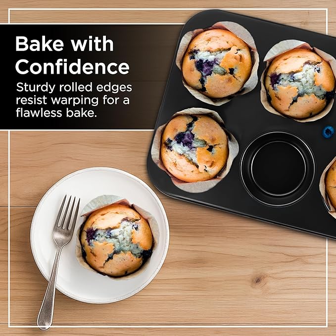 Wrenbury Jumbo Muffin Pan 6 Cup - Nonstick XL Deep Muffin Pan for Baking 3.75" Cup - Oversized Extra Large Cupcake Mold - Dishwasher Safe - PTFE Free - 446°F Oven Safe
