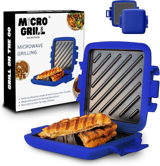 Toastie Maker, Microwave Grill, Sandwich Toaster, 3 Minute Grilled Cheese, Crispy, Panini Press, Dishwasher Safe, Office, Home, Travel & School Dorms (Blue)