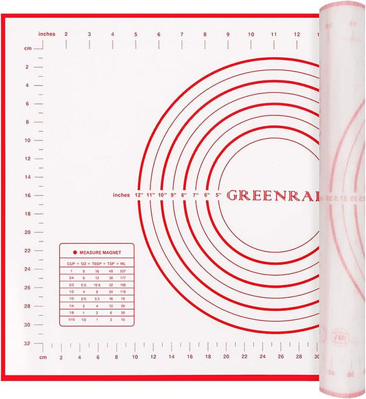 Silicone Pastry Mat Extra Thick Large Non Stick Baking Supplies Kitchen Counter Cooking Rolling Dough Sheet Pie Crust Sourdough Bread Oven Liner with Measurement (L-16''(W)*24''(L), 1#Red)