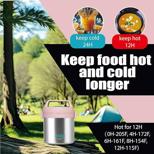 Elate 2-Quart Camp Crock Thermos for Hot/Cold Food | 64oz Stainless Steel Vacuum-Insulated Jar, Wide-Mouth Thermal Food Container, Portable Lunch Pot for Outdoor, Camping, Picnics, Trips, Potlucks