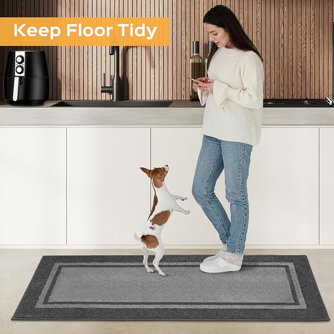 Kitchen Rugs Set (24" x 36"+24" x 60"), Non-Slip Machine Washable Kitchen Runner Rugs Floor Mats, Absorbent Comfort Standing Mat for Kitchen, Sink and Hallway, Rolled Packaging, Light Grey & Dark Grey