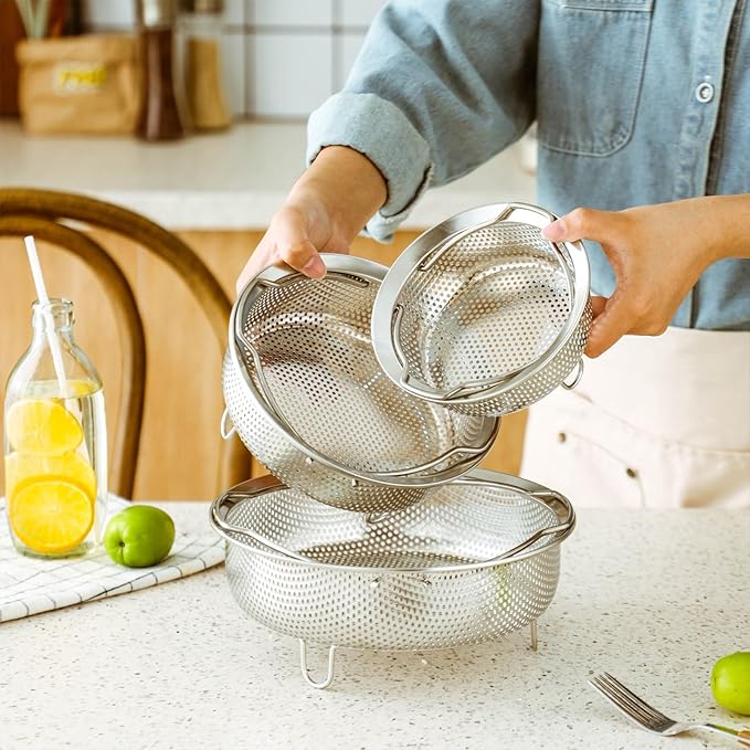 Food Grade Stainless Steel Steamer with Carrying Handle Three Legged Stand, Multifunctional Home Steamer, Essential for Healthy Cooking (5.5in)