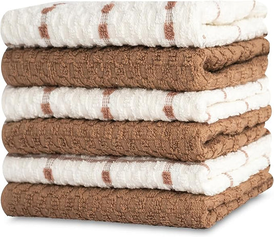 GOLD TEXTILES Kitchen Towels 12 Pack Premium 100% Cotton Dish Towels for Kitchen (15 x 25 Inches) Super Soft & Absorbent Kitchen Hand Towels for Drying Dishes, Cleaning - Reusable and Washable (Brown)