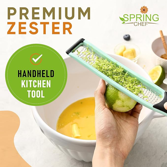 Spring Chef Stainless Steel XL Box Grater & Premium Lemon Zester with Handle - 2 Product Bundle - Mint
