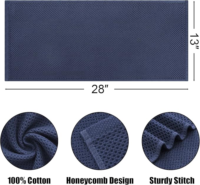 Kitinjoy 100% Cotton Waffle Weave Kitchen Towels, 8-Pack Super Soft and Absorbent Dish Towels for Drying Dishes, Kitchen Hand Towels, 13 in x 28 in, Navy Blue