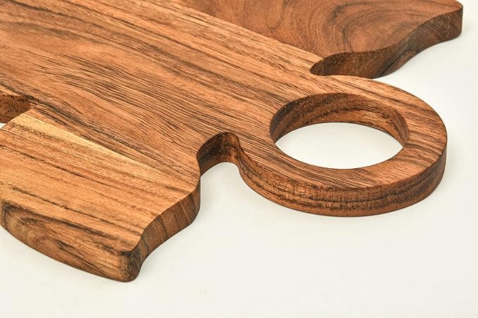 Treen Art Wooden Christmas Cutting Board for Kitchen Decor, 13"L x 10"W Angle Shaped Acacia Wood Chopping Board with Handle, Serving Charcuterie Platter