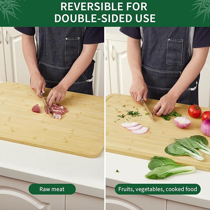 Bamboo Cutting Boards for Kitchen Large Thick Heavy Duty Wood Cutting Board 30x20 Inch with Deep Juice Groove and Handle for Meat Vegetables Fruit Ideal