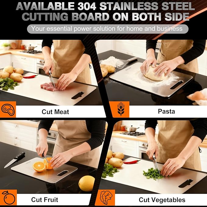 MICZG Cutting Board for Kitchen-Easy to Clean, Double-Sided Food-Grade Stainless Steel Cutting Board Home Counter Outdoor Camping Housewarming Gifts for Women(18 x 12 in)