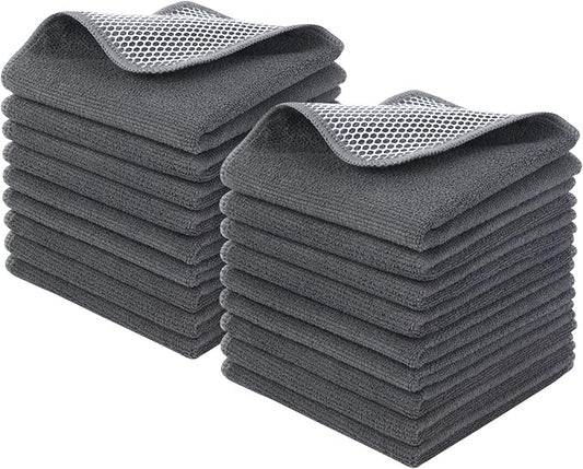 KinHwa Kitchen Washcloths for Dishes Absorbent Microfiber Dish Cloths Quick Dry Dish Rags with Poly Scour Scrub Side Ideal for Kitchen Cleaning (Gray, 12inchx12inch 18 Pack)