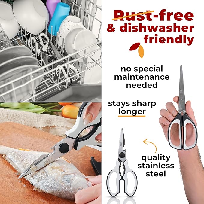 Gidli 2 Pack Kitchen Scissors & Kitchen Shears - Lifetime Replacement Warranty* - Herb Scissors with 5 Blades and Cover - Heavy Duty Vegetable Salad Multi Blade All-Purpose Food Shears Dishwasher Safe