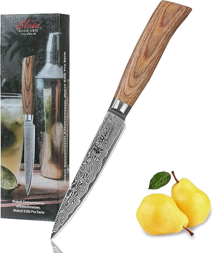 Wakoli EDIB Pro Damascus Universal Knife – Japanese Style Kitchen Knife | 4.7-Inch Genuine Damascus Steel Blade with VG10 Core | Ergonomic Pakkawood Handle | Professional Cooking Tool
