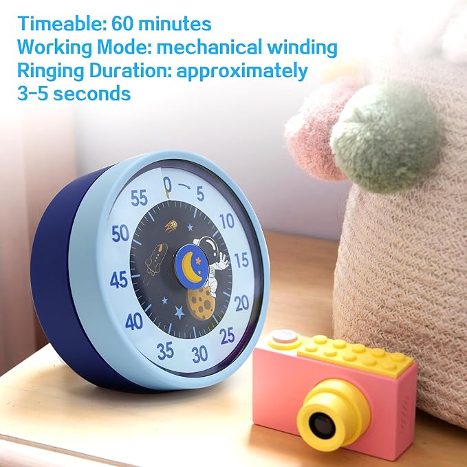 Kitchen Timer for Cooking,Chef Cooking Timer Clock,No Batteries Required,Visual Dial Timers,60-Minute Countdown,Mechanical Clockwork,Magnetic Base, Ringer Alert,Timers for Kitchen/Study/Gym/Work,Bule