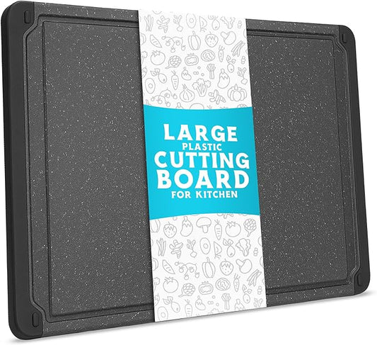 Large Cutting Boards for Kitchen - 18 x 12 Inch Plastic Cutting Board with Deep Juice Groove - Non-Slip, Durable Carving Board for Vegetables, Fruits and Meats - Dishwasher Safe Charcoal Grey