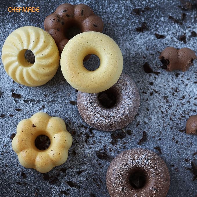 CHEFMADE Donut Pan, Nonstick 6 Cavity Pattern Doughnut Pan for Baking
