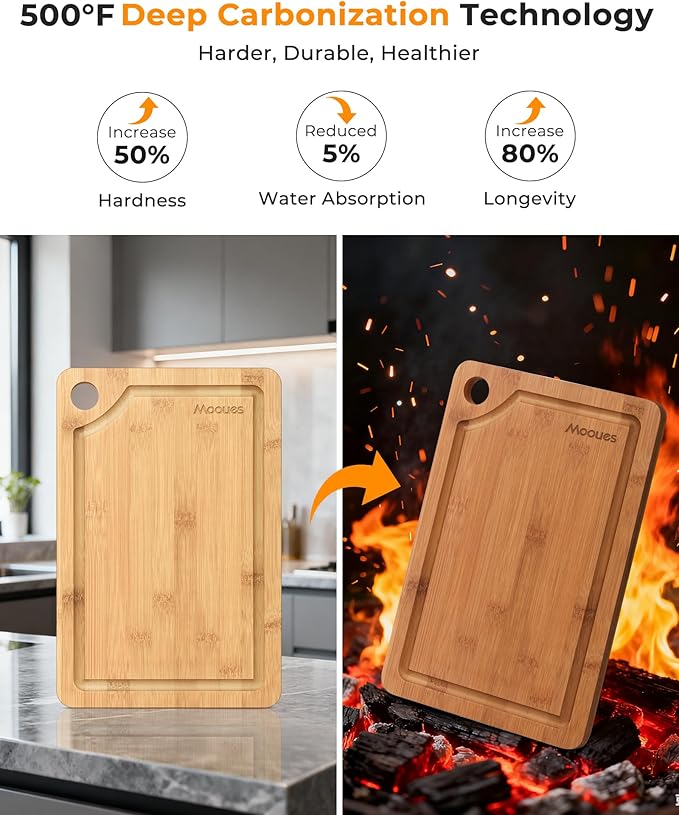 Bamboo Cutting Board for Kitchen, Knife-Friendly Wooden Cutting Boards Set 3-Piece with Juice Groove, Durable Chopping Boards for Meat, Vegetables, Fruits, Cheese – Multi-Purpose, Kitchen Gifts