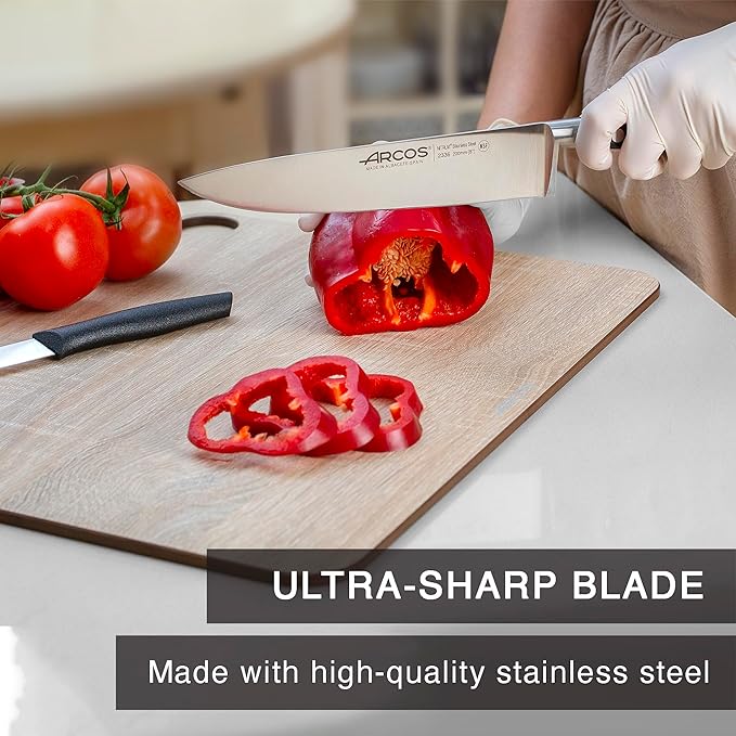 Arcos 2-Piece Precision Knife Set - Ultra-Sharp 8-Inch Chef's Knife & 3-Inch Paring Knife, Spanish Engineered with Over 290 Years of Expertise, Ergonomic Black POM Handle, 10-Year Warranty
