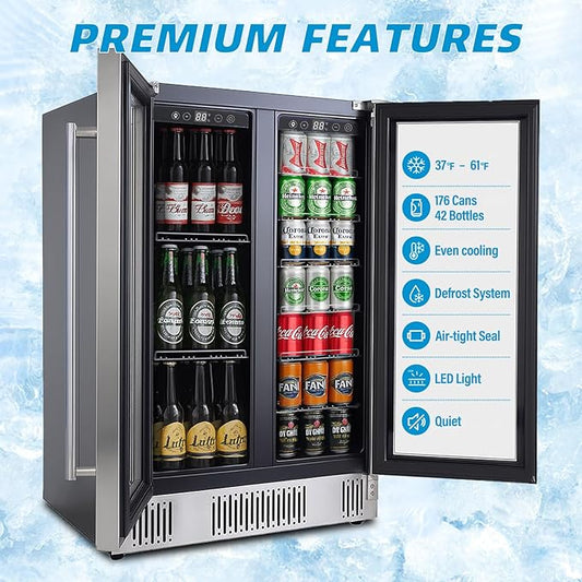 Beverage Refrigerator Cooler, 190 Can Mini Fridge Glass Door for Drinks Soda, Beer, or Wine - Small Refrigerator for Office Bedroom Home Bar, Adjustable Shelves, 6.0 Cu.Ft, Silver