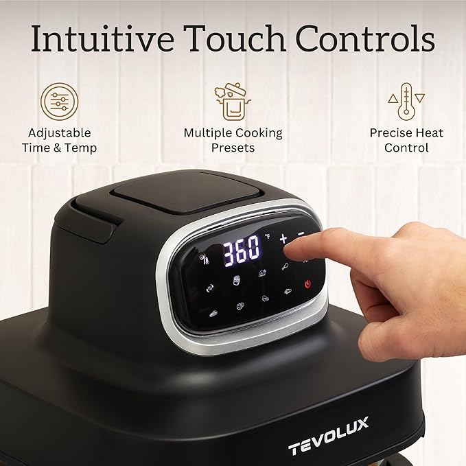 TEVOLUX 4-in-1 Portable Glass Air Fryer Cooking System, 1500W, 6.3QT & 4.4QT Glass Containers with Storage Lids, Microwave, Freezer & Dishwasher Safe