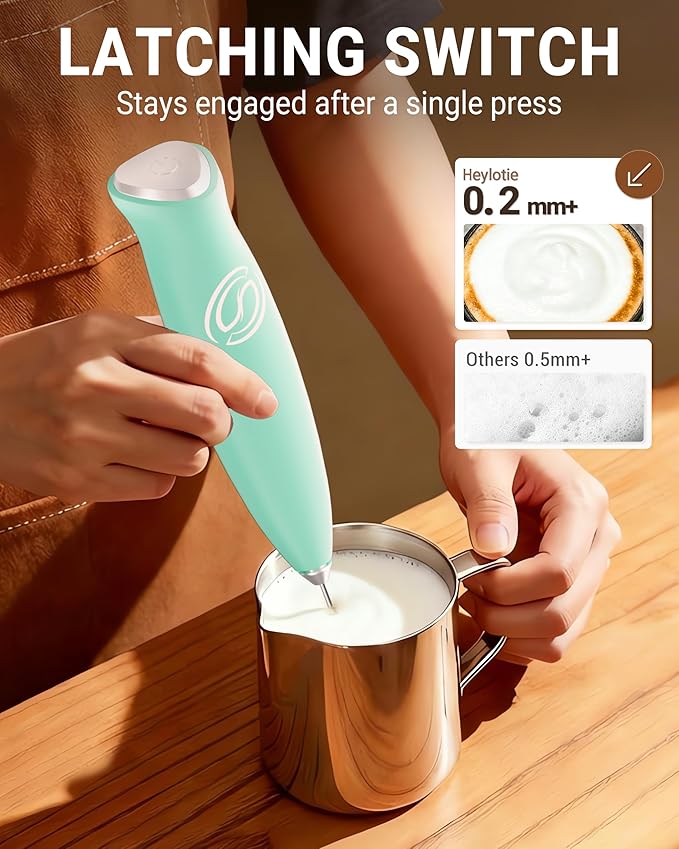 HeyLotie Milk Frother With Stand Handheld Frother Wand Drink Mixer Handheld Coffee Stirrers Electric Frother for Coffee Mixer Wand with 2 Whisk frother for protein powder-Aqua