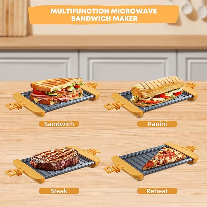 Microwave Sandwich Maker, Microwave Toastie Maker, Snack Maker & Panini Press, Microwavable Metal, Removable Non-Stick Plates Silicone Microwavable Cookware, Dishwasher Safe, Orange
