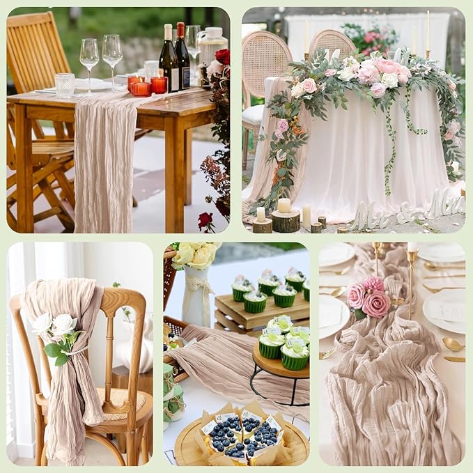 Wokceer Cheesecloth Table Runner 3Pack 10FT Nude Pink Boho Gauze Cheese Cloth Table Runner for Party Long Rustic Sheer Table Runners for Baby Bridal Shower Wedding Easter Table Decor