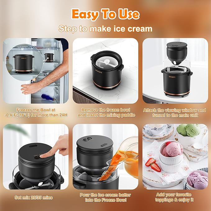 1.1 Quart Ice Cream Maker – Electric Ice Cream Machine for Gelato, Milkshakes & Sorbet,Perfect for 2-3 Servings, Easy to Use & Clean,Black