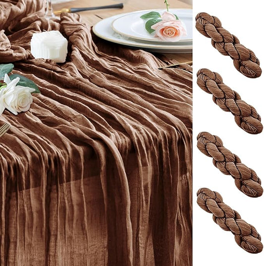 Wokceer Cheesecloth Table Runner 4Pack 10FT Brown Boho Gauze Cheese Cloth Table Runner for Party Long Rustic Sheer Table Runners for Baby Bridal Shower Wedding Easter Table Decor