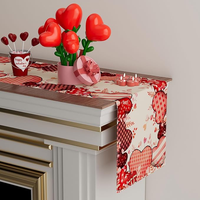 XCHI Love Hearts Valentine's Day Table Runner Table Decoration for Party Home Kitchen Dining Holiday Decor 13x60 Inch