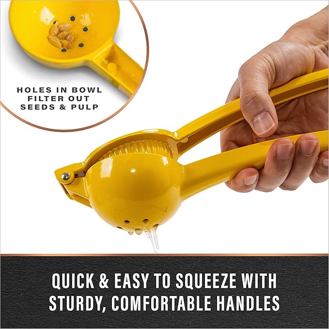 BINO Aluminum Alloy Lemon Juicer - Yellow | Citrus Squeezer Press | Manual Hand Juicer Tool for Squeezing Fruit Juice | Hand Press Juicing Tool for Lemon & LIme | Orange Squeezer | Kitchen Tools