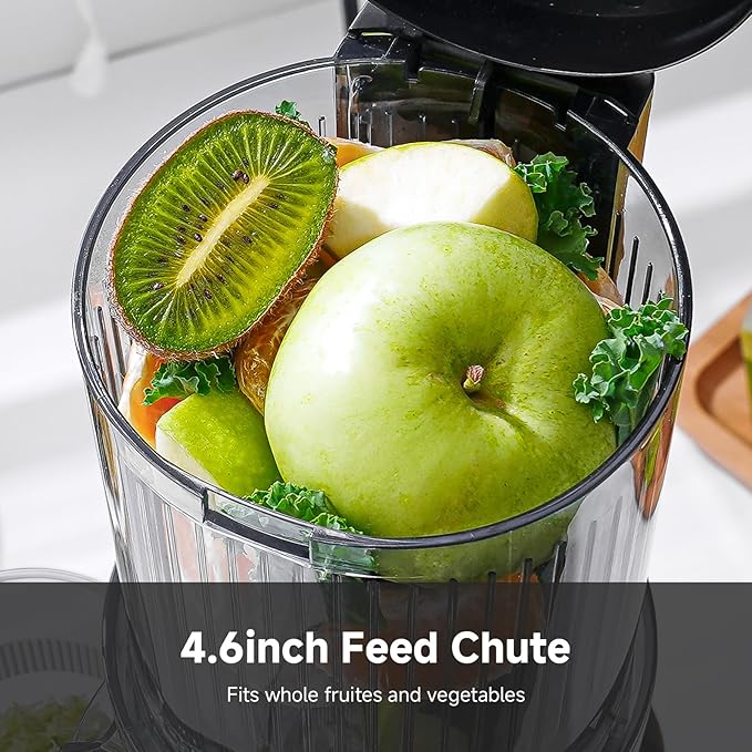 Cold press Juicer Machines with 4.6" Extra Self-Feeding for Whole Vegetable & Fruit, Juice Extractor with Large Auger & Double Strainers, Easy to Clean, High Juice Yield