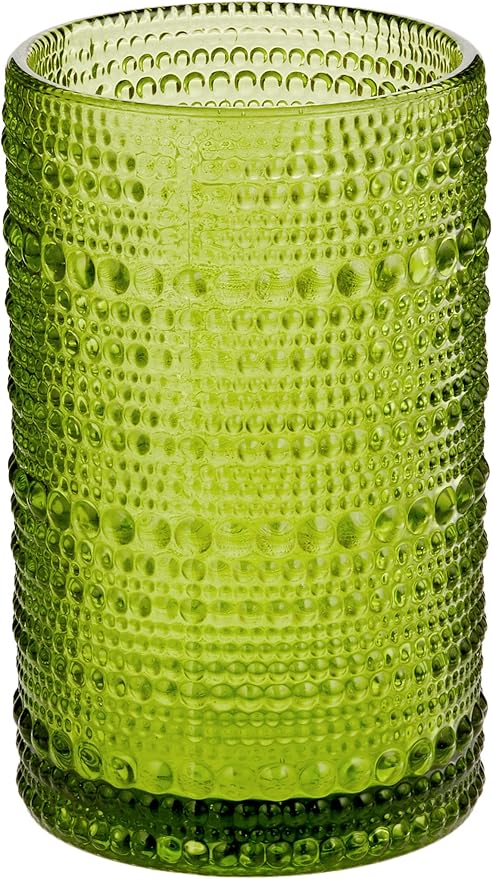 Fortessa Jupiter Beaded Hobnail Glass, 13 Ounce Iced Beverage (Set of 6), Fern Green
