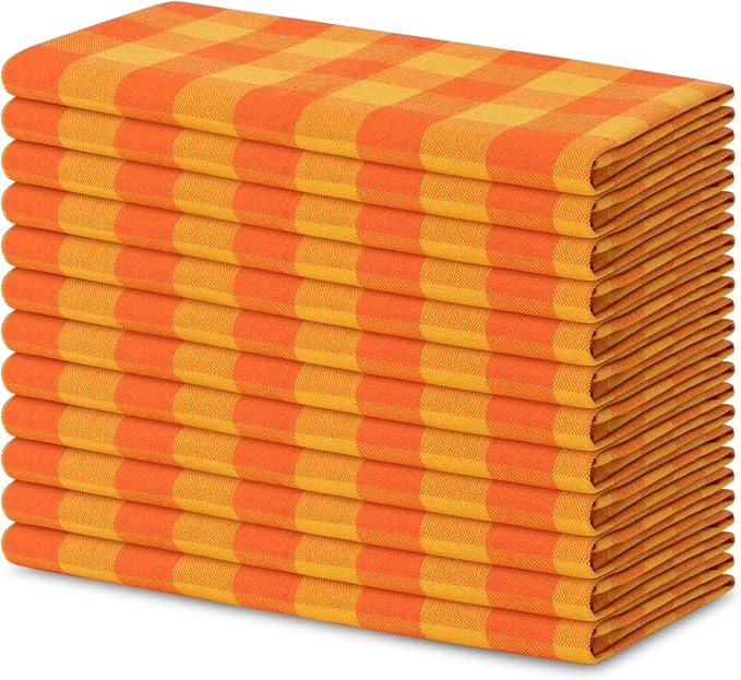 Blue Needles Gingham Buffalo Plaid Cloth Napkins 100% Cotton Set of 12 Dinner Table Napkins 18x18 inch Soft, Reusable, Washable for Wedding Parties & Everyday Use - Orange & Golden Yellow