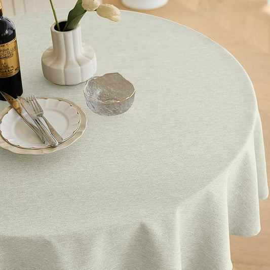 Waterproof Round Tablecloth for Round Dining Table, Decorative Rustic Soft Wipeable Table Cloths Cover Indoor Outdoor Use for Holiday,Wedding, Kitchen (70 Inch,Round (4-6 Seats),Light Grey)