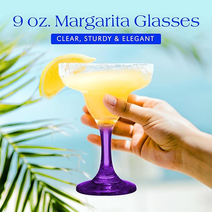 DISCOUNT PROMOS 10 Margarita Glasses Set, 9 oz. - Classic, Smooth, Barware, Glassware - Purple