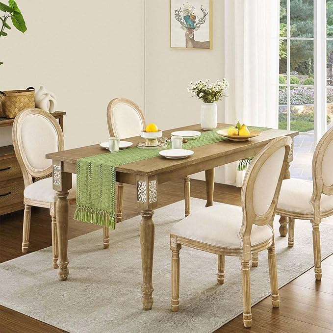 ZeeMart Macrame Style Boho Table Runner, Sage Green Table Runners 60 Inches Long, Farmhouse Woven Home Decor, 12x60 Inch, Green