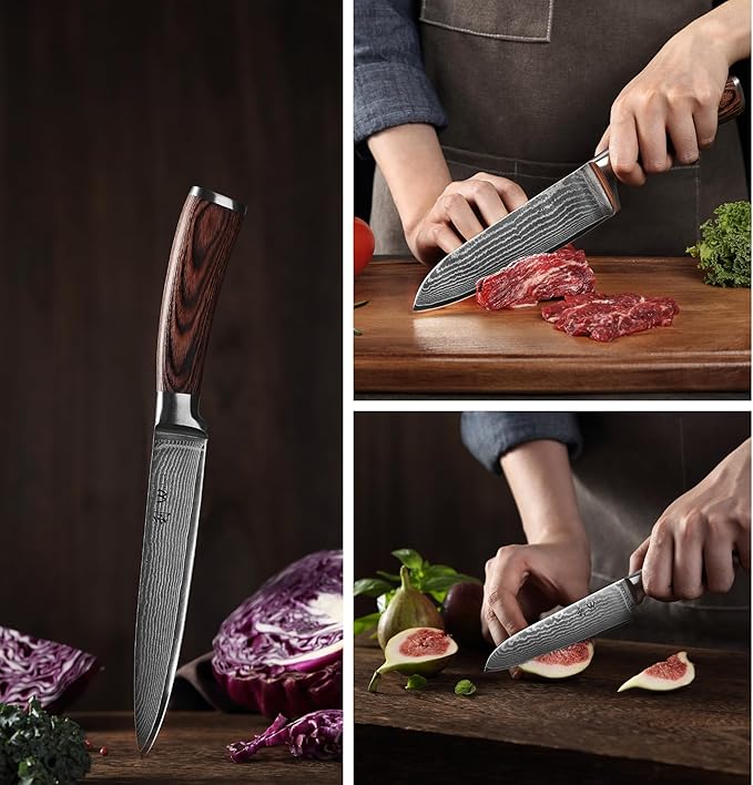 Wakoli EDIB 4-Piece Damascus Knife Block Set – Professional Kitchen Knives with Magnetic Acacia Block, 67-Layer Damascus Steel Blades and Ergonomic Pakkawood Handles – Premium Knife Set with Block
