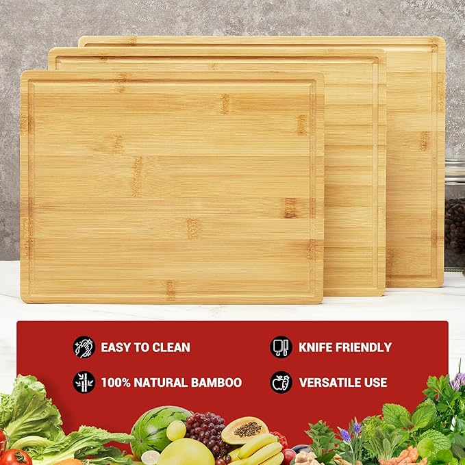 DYTesa Cutting Board for Kitchen, Bamboo Cutting Boards For Kitchen Meal Prep & Serving - Bamboo Cutting Board Set with Holder, Charcuterie & Chopping Board