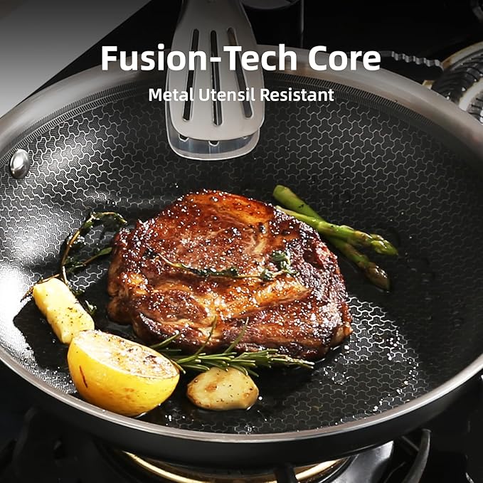 DELUXE Hybrid Ceramic Nonstick 5-Piece Fry Pan Set,8,10,12 Inch Frying Pans with Tempered Glass Lids,Stay-Cool Handles, Dishwasher Safe, Works on All Stovetops (Induction, Gas, Electric)