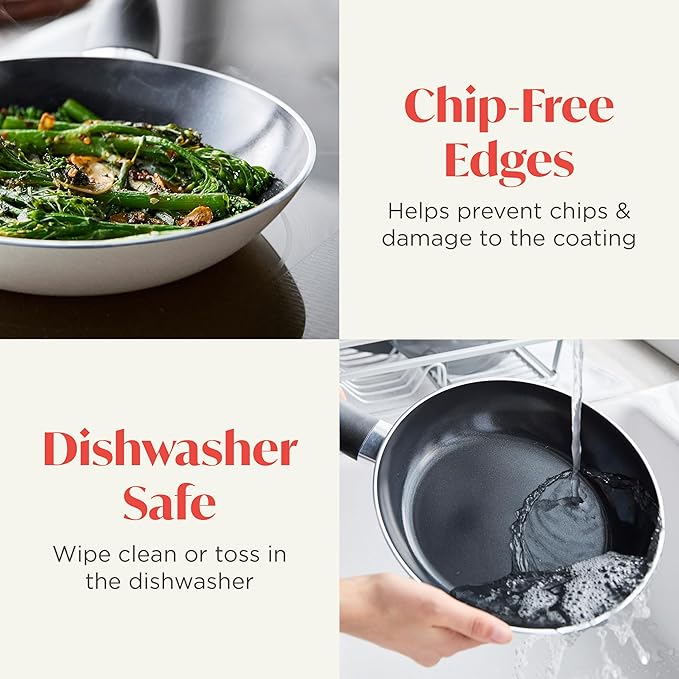 Lumenflon Deco 8” Nonstick Frying Pan Skillet, Made in Italy, Diamond Ceramic PFAS-Free, Dishwasher & Metal Utensil Safe, Durable Gloss Enamel Finish, Stay-Cool Handle, High Walls-Extra Room, Taupe