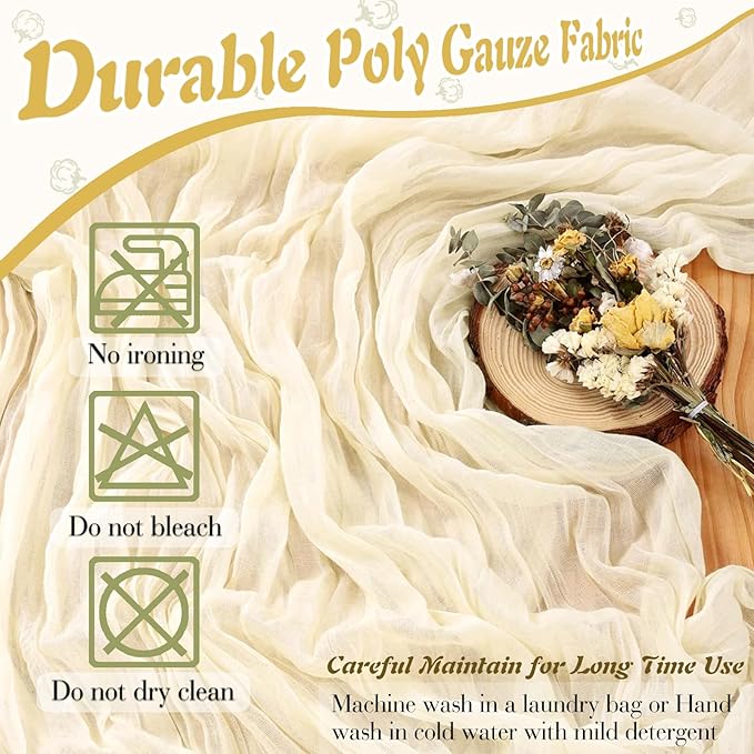 Beige Cheesecloth Table Runner 6 Pack 35" Boho Gauze Runner 120 inches Long Runner Rustic Sheer Fabric Bulk for Baby Shower Wedding Bridal Shower Birthday Thanksgiving Decorations