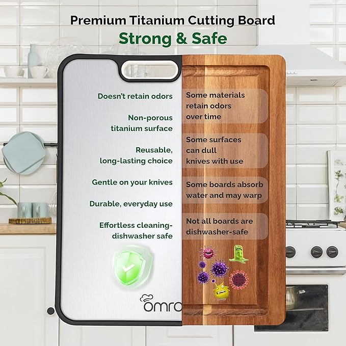Titanium Cutting Board, Double-Sided Kitchen Chopping Board with Juice Groove, Food-Grade Titanium Surface & Wheat-Straw PP, Non-Slip, Dishwasher Safe, Kitchen Gift Idea, 15.1×10.4 in