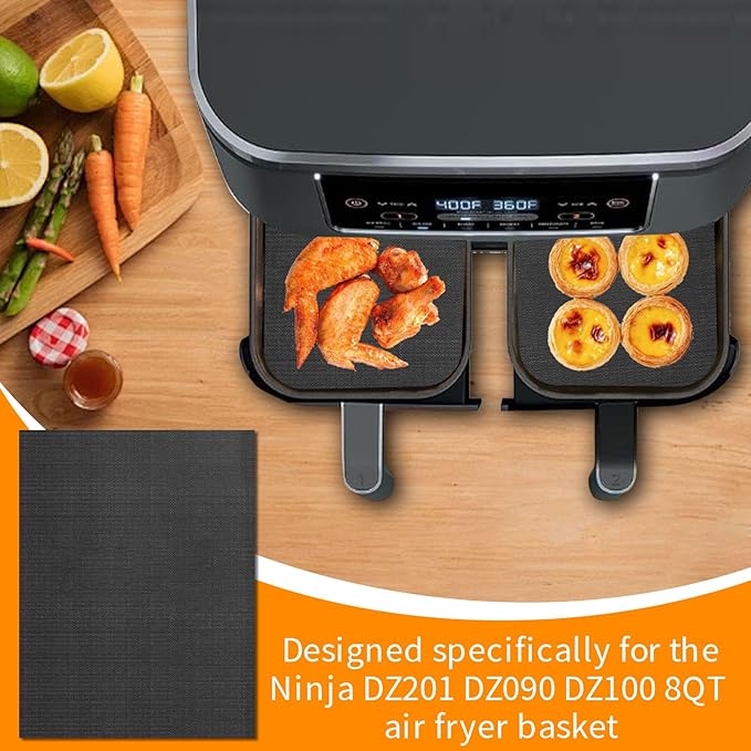 GWYSY Oven Liners for Bottom of Oven, 8"x5.5" Pre-Cut Square Fiberglass Reusable Non-Stick Heat Resistant Liners Mat for Ninja Foodi DZ201 DZ090 DZ100 Air Fryer, 4 Pack