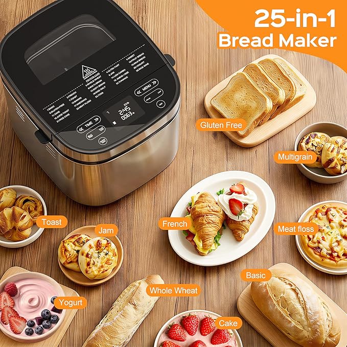 2.5LB Bread Maker with Built-in Electronic Scale, 25-in-1 Bread Machine, Beginner-Friendly with Adjustable Baking & Fermentation, Non-Stick Easy-Clean Pan,Quiet,15H Delay, Recipes, Ivory White