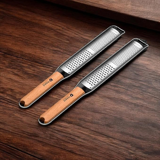 Premium Stainless Steel Zester Grater with Wooden Handle