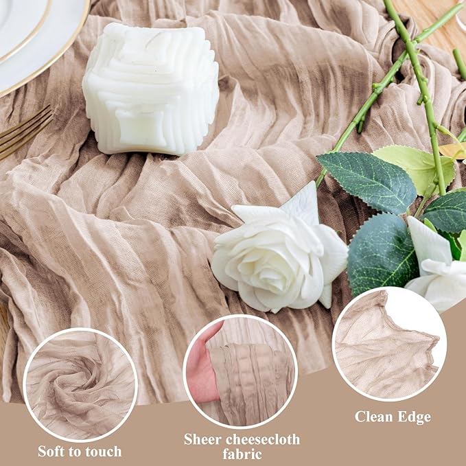 Wokceer Cheesecloth Table Runner 6Pack 10FT Nude Pink Boho Gauze Cheese Cloth Table Runner for Party Long Rustic Sheer Table Runners for Baby Bridal Shower Wedding Easter Table Decor